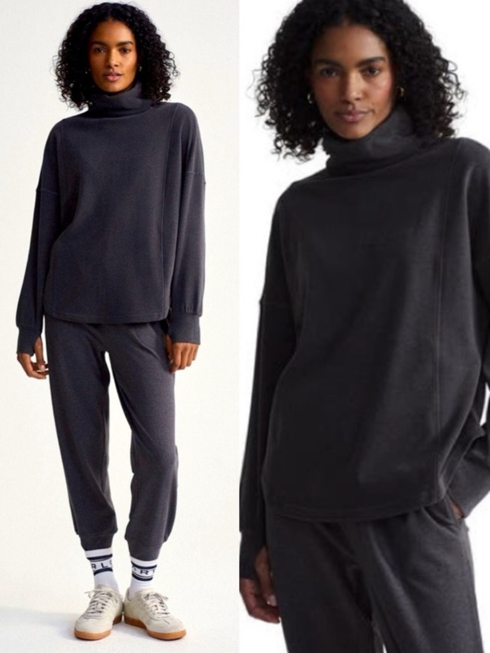VARLEY Rainer Trainer Roll Neck Jumper Turtleneck Black Marl Medium